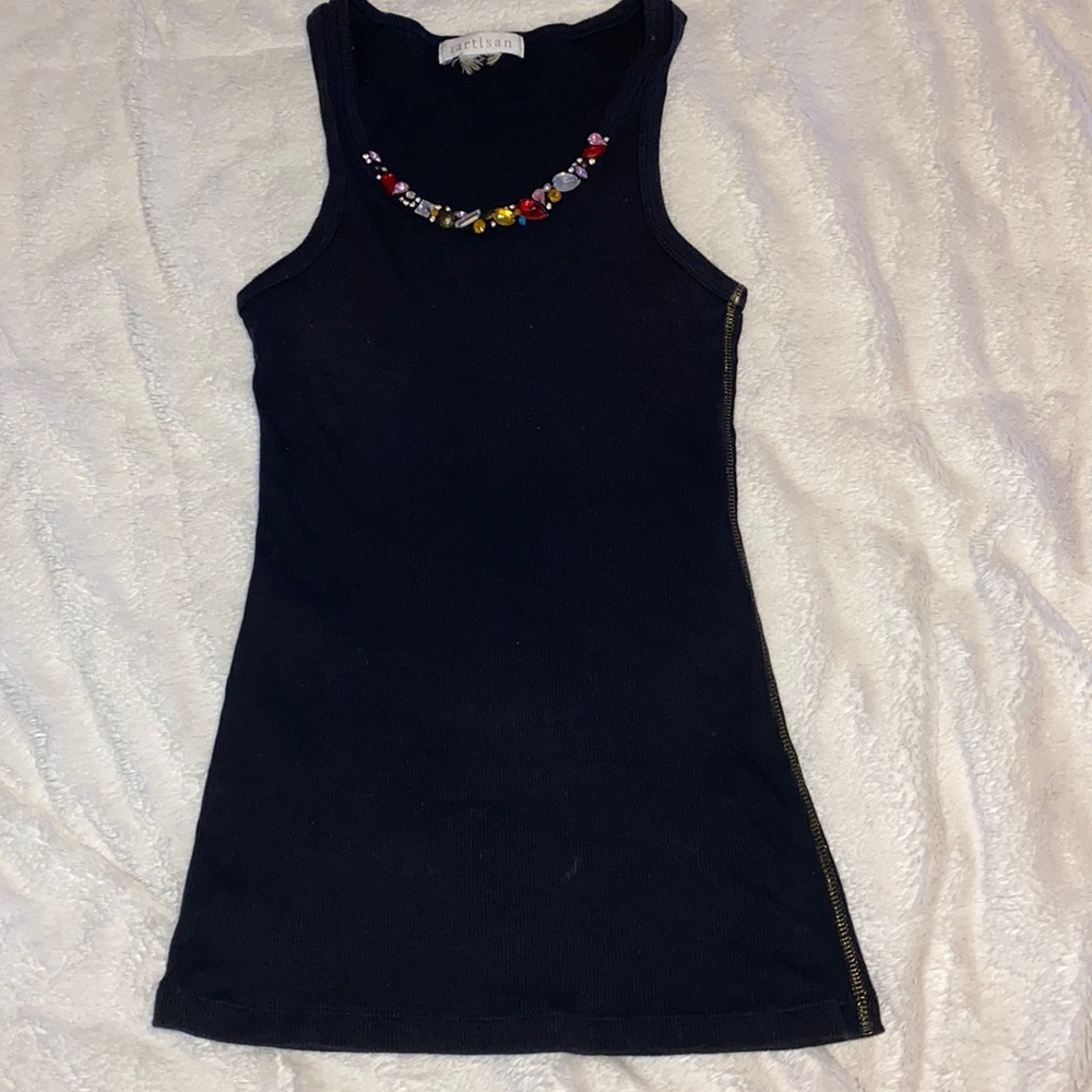 Small ribbed bejeweled tank top